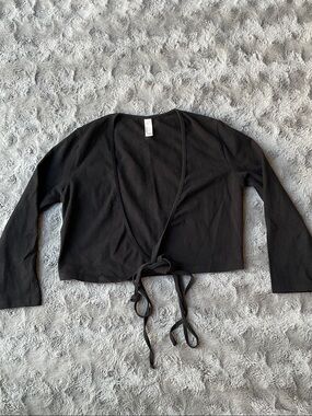 American Apparel Black Crop Wrap Top